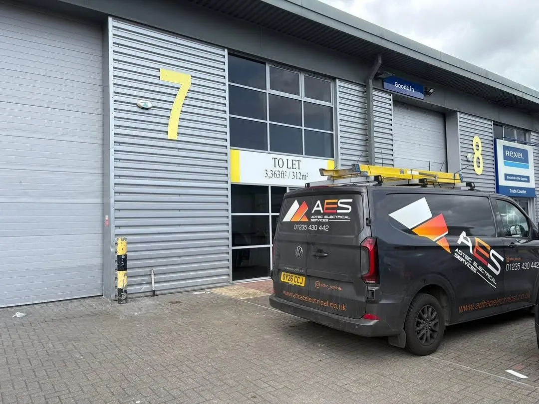 Adtec Electrical van outside an industrial unit on a business park